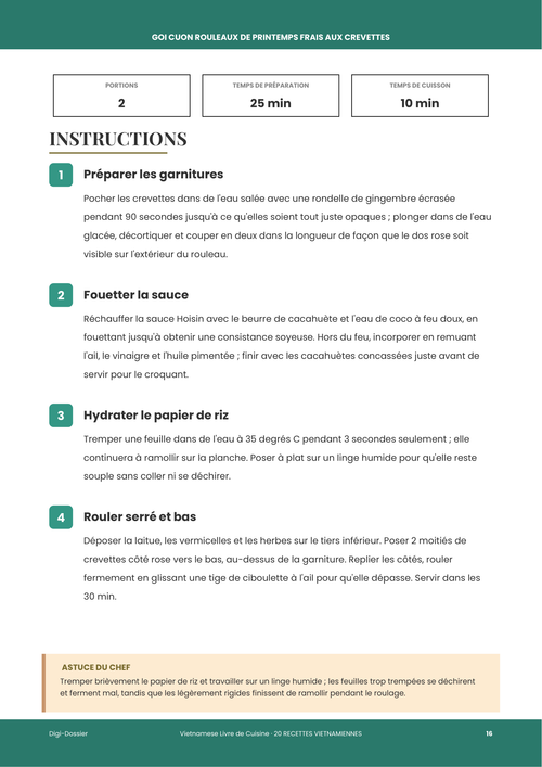 Exemple de page d'instructions &mdash; Goi Cuon Rouleaux de Printemps Frais aux Crevettes (Sans Cuisson)