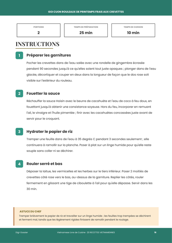 Exemple de page d'instructions &mdash; Livre de recettes Vietnamiennes