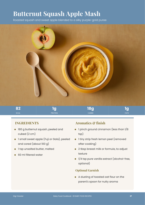 Sample recipe page &mdash; Butternut Squash Apple Mash (Smooth First-Foods Puree)