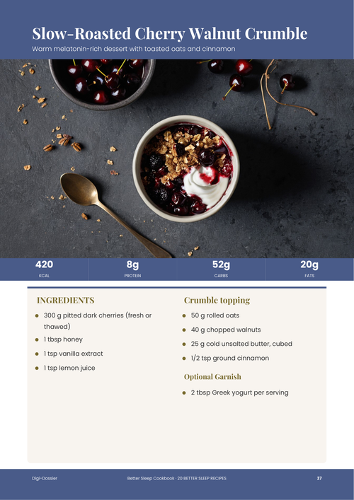 Sample recipe page &mdash; Slow-Roasted Cherry Walnut Crumble (Melatonin-Rich Bedtime Dessert)