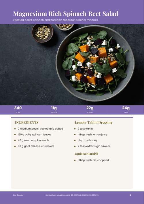 Sample recipe page &mdash; Magnesium-Rich Spinach & Beet Salad (Adrenal-Support Recipe)
