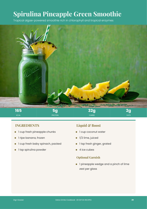 Sample recipe page &mdash; Spirulina Pineapple Green Smoothie (Tropical Detox Recipe)