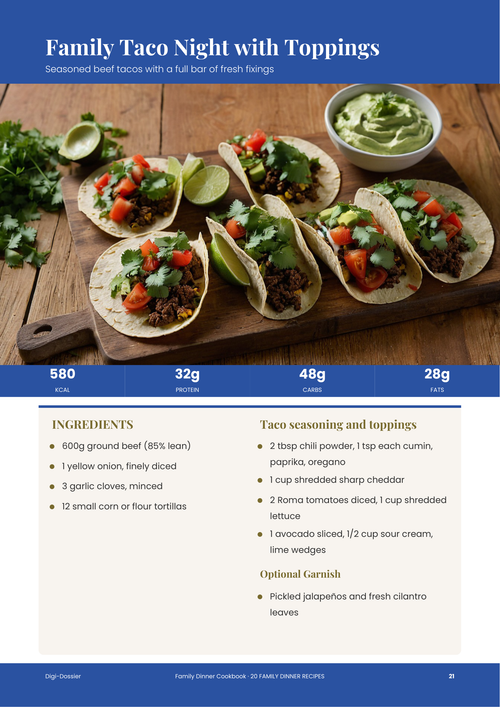 Sample recipe page &mdash; Family Taco Night with Toppings (Easy Weeknight Recipe)