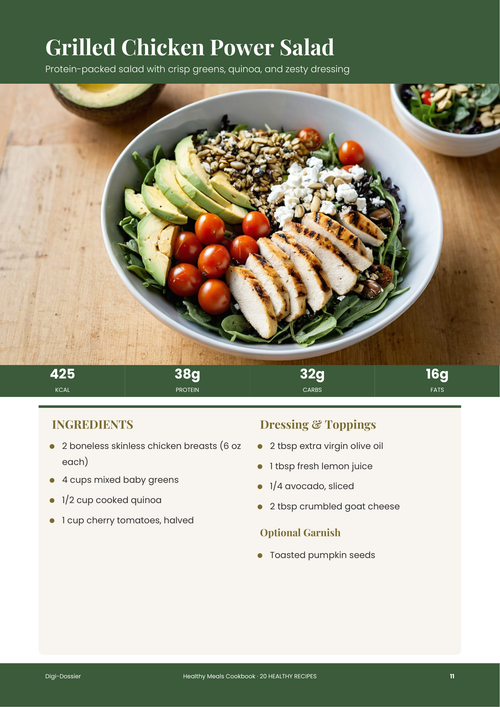 Sample recipe page &mdash; Grilled Chicken Power Salad (High-Protein Meal-Prep Bowl)