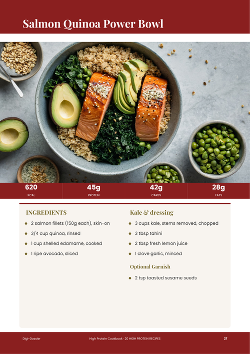Sample recipe page &mdash; Salmon Quinoa Power Bowl (High-Protein Recipe)