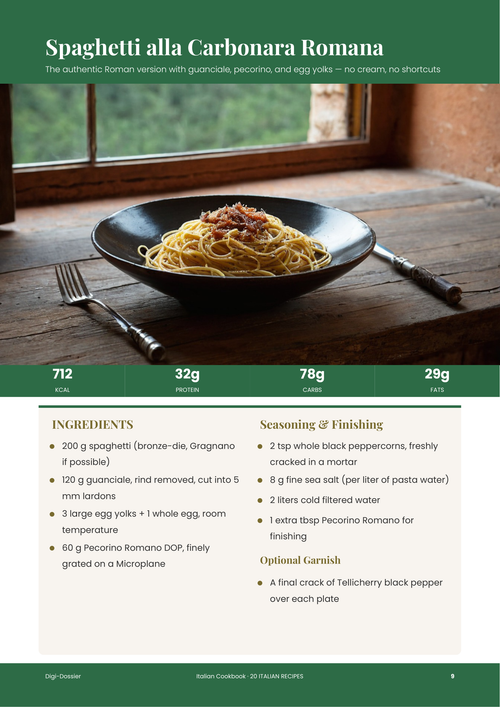 Sample recipe page &mdash; Spaghetti alla Carbonara Romana (Authentic Roman Recipe)