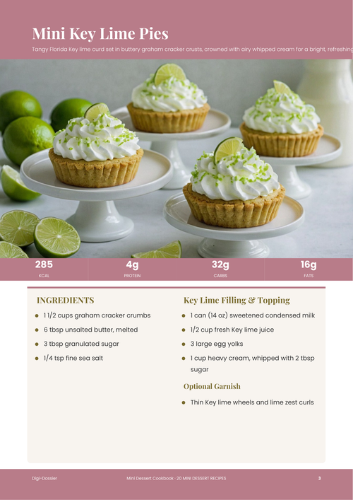 Sample recipe page &mdash; Mini Key Lime Pies (Tangy No-Fuss Mini Tarts)