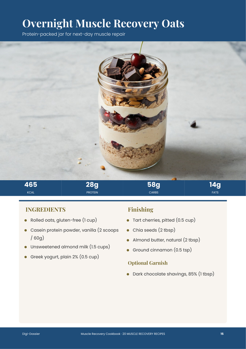 Sample recipe page &mdash; Overnight Muscle Recovery Oats (High-Protein Casein Jar)