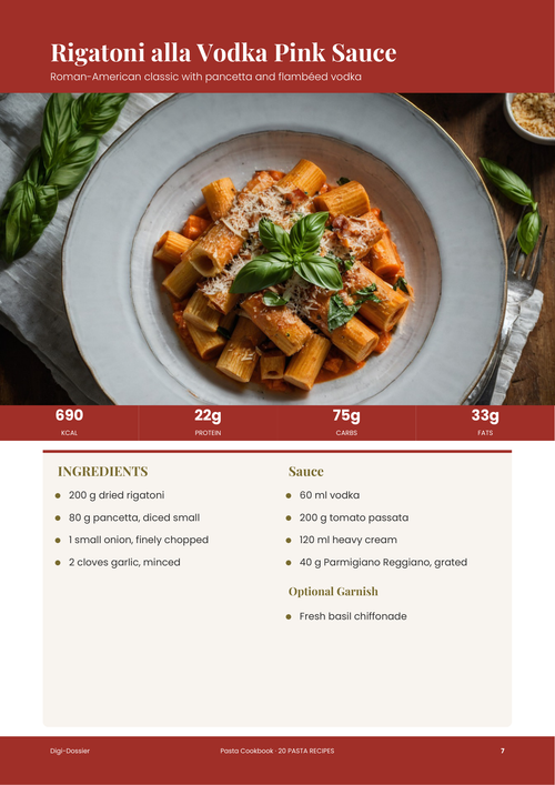 Sample recipe page &mdash; Rigatoni alla Vodka (Roman-American Pink Sauce)