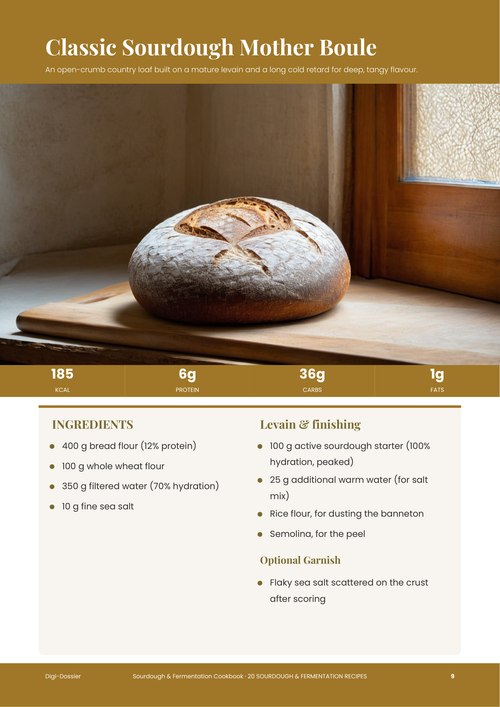 Sample recipe page &mdash; Classic Sourdough Mother Boule (Open-Crumb Country Loaf)