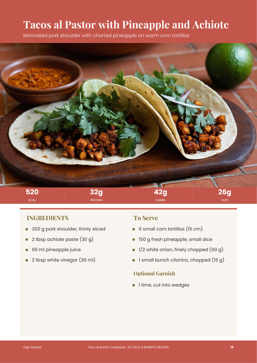 Sample recipe page &mdash; Tacos al Pastor with Pineapple and Achiote (Authentic Taqueria-Style)