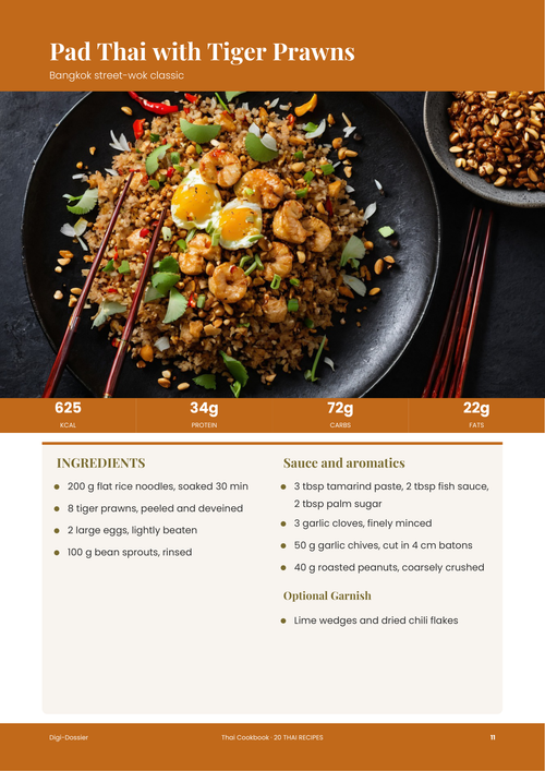 Sample recipe page &mdash; Pad Thai with Tiger Prawns (Bangkok Street-Wok Classic)