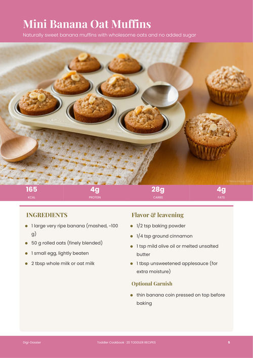 Sample recipe page &mdash; Mini Banana Oat Muffins (No-Sugar Toddler Snack)