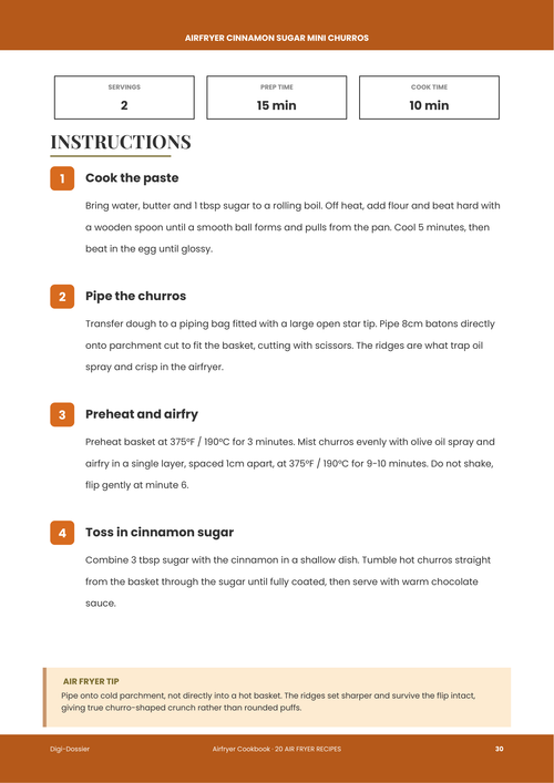 Sample instruction page &mdash; Airfryer Cinnamon Sugar Mini Churros (Crisp Ridged Batons)