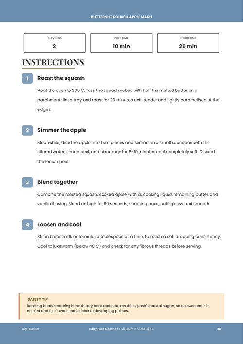 Sample instruction page &mdash; Butternut Squash Apple Mash (Smooth First-Foods Puree)
