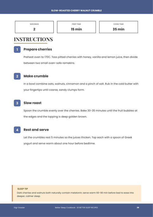 Sample instruction page &mdash; Slow-Roasted Cherry Walnut Crumble (Melatonin-Rich Bedtime Dessert)
