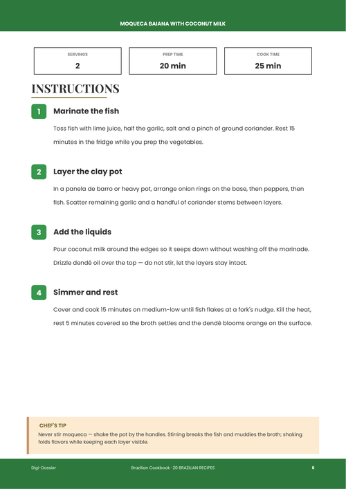 Sample instruction page &mdash; Moqueca Baiana with Coconut Milk (Bahian Fish Stew)