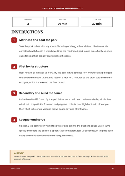 Sample instruction page &mdash; Sweet and Sour Pork Hong Kong Style (Twice-Fried Wok Recipe)