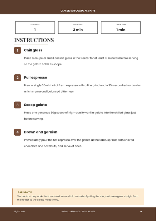 Sample instruction page &mdash; Classic Affogato al Caffe (Espresso Over Gelato)