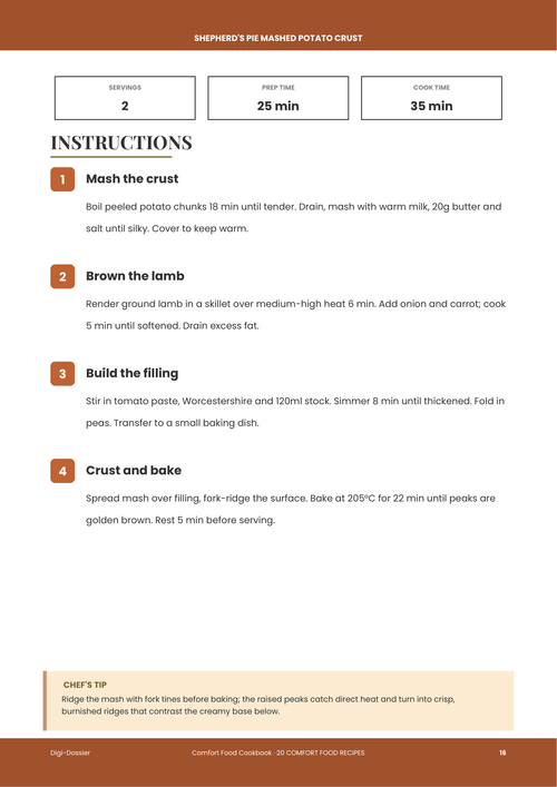 Sample instruction page &mdash; Shepherd's Pie with Mashed Potato Crust (Classic Comfort Bake)