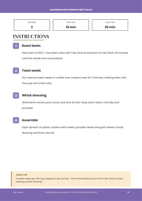 Sample instruction page &mdash; Magnesium-Rich Spinach & Beet Salad (Adrenal-Support Recipe)