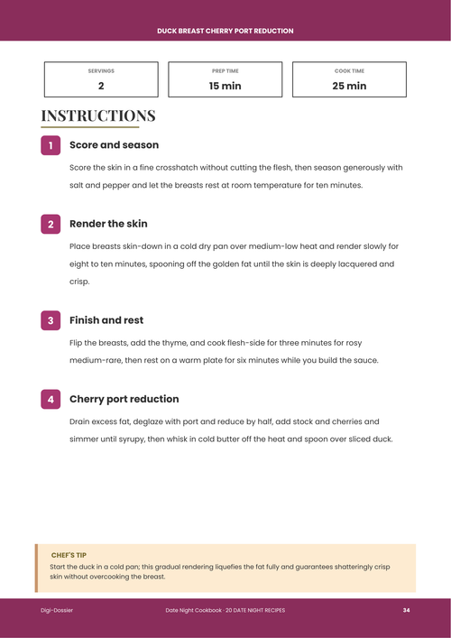 Sample instruction page &mdash; Duck Breast with Cherry Port Reduction (Restaurant-Style Date Night Main)