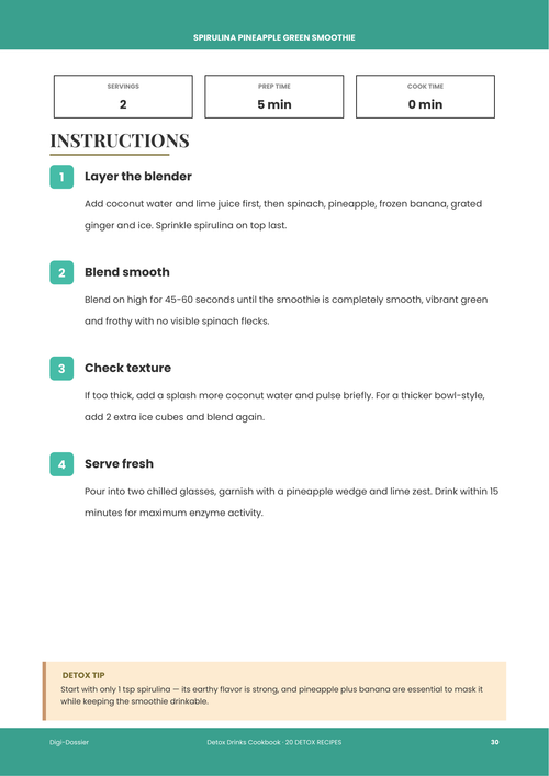 Sample instruction page &mdash; Spirulina Pineapple Green Smoothie (Tropical Detox Recipe)