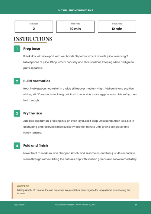 Sample instruction page &mdash; Gut Health Kimchi Fried Rice (Probiotic One-Pan Bowl)