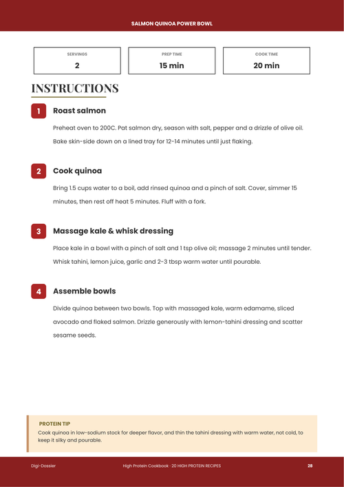 Sample instruction page &mdash; Salmon Quinoa Power Bowl (High-Protein Recipe)
