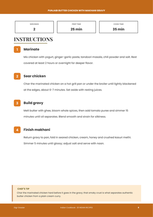 Sample instruction page &mdash; Punjabi Butter Chicken with Makhani Gravy (Restaurant-Style Recipe)
