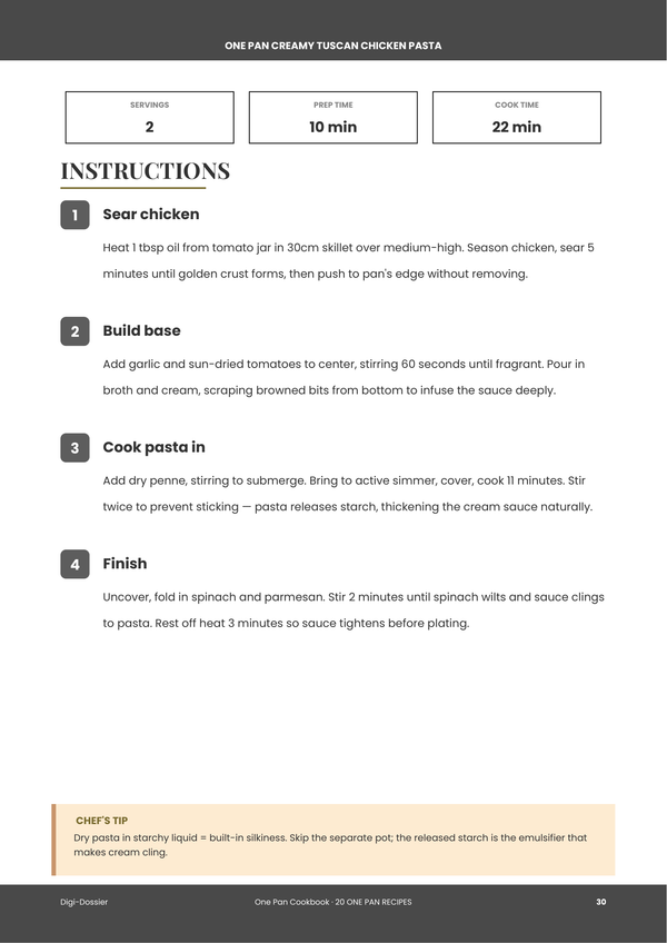 Sample instruction page &mdash; One Pan Cookbook