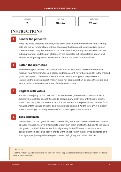 Sample instruction page &mdash; Rigatoni alla Vodka (Roman-American Pink Sauce)