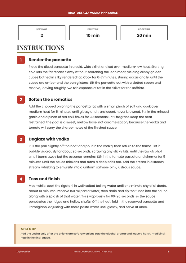 Sample instruction page &mdash; Pasta Cookbook