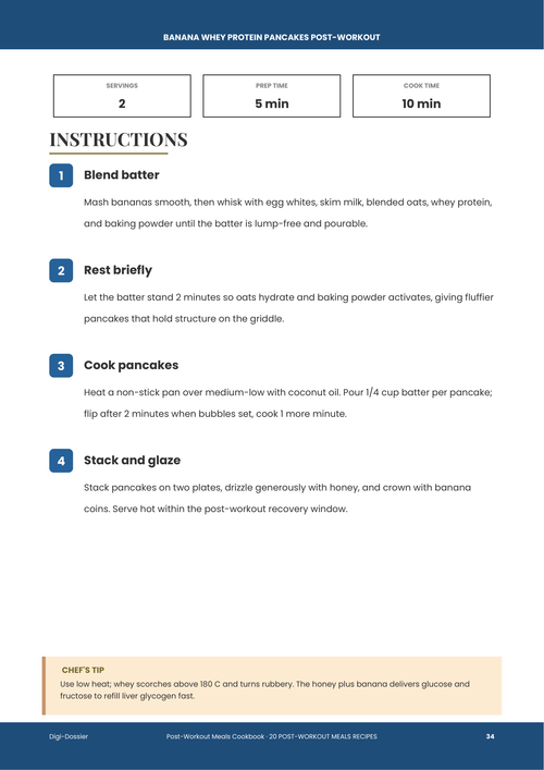 Sample instruction page &mdash; Banana Whey Protein Pancakes (Post-Workout Recovery Stack)