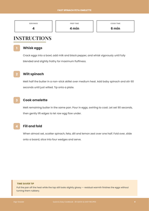 Sample instruction page &mdash; Fast Spinach Feta Omelette (10-Minute Mediterranean Breakfast)