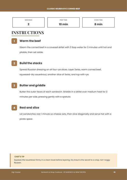 Sample instruction page &mdash; Classic Reuben Rye Corned Beef (Griddled Deli Sandwich)