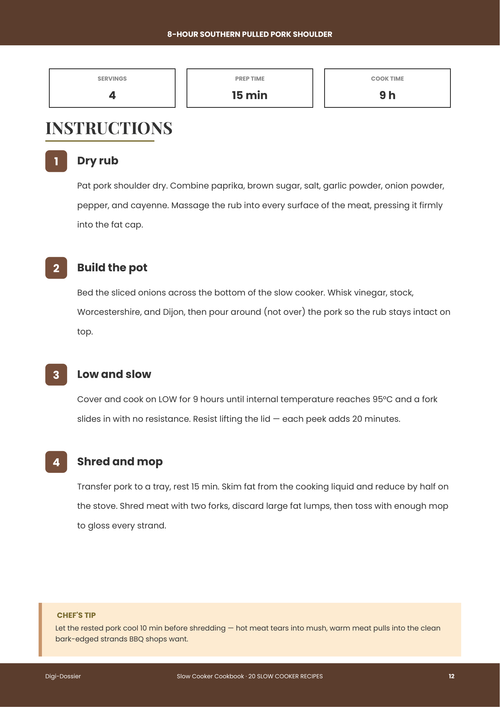 Sample instruction page &mdash; 8-Hour Southern Pulled Pork Shoulder (Slow Cooker Recipe)