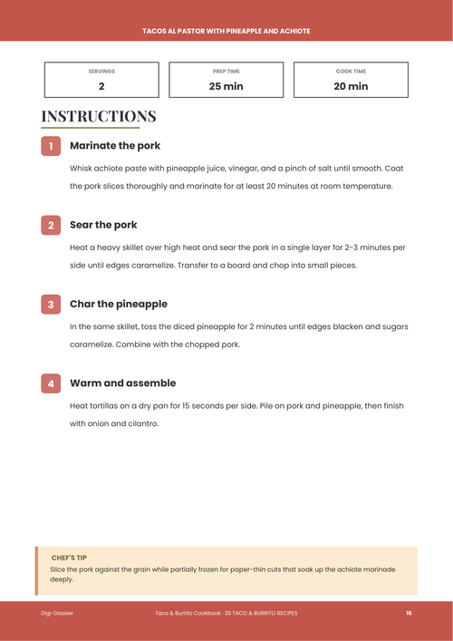 Sample instruction page &mdash; Tacos al Pastor with Pineapple and Achiote (Authentic Taqueria-Style)