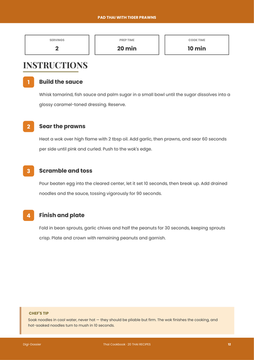 Sample instruction page &mdash; Pad Thai with Tiger Prawns (Bangkok Street-Wok Classic)