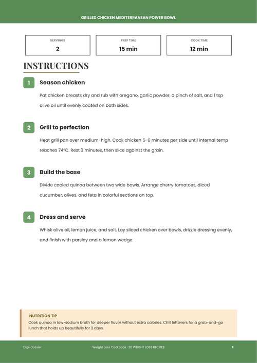 Sample instruction page &mdash; Grilled Chicken Mediterranean Power Bowl (Lean High-Protein Recipe)