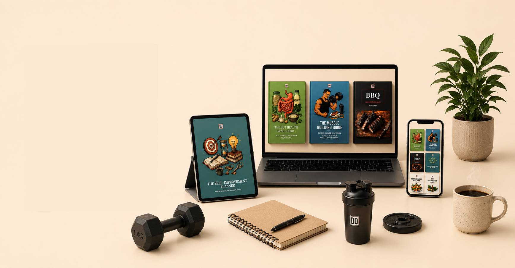 Trusted guides on tablet, laptop, and phone with lifestyle props